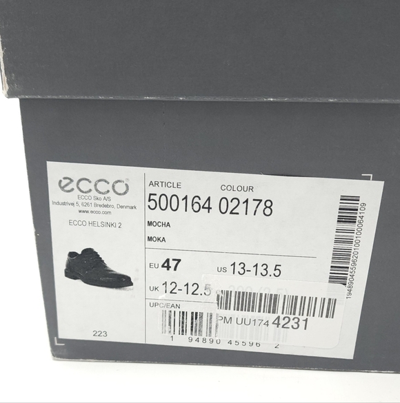 ECCO Men\'s Helsinki 2 Plain Toe Mocha Leather Shoe Size 13-13.5 EU 47